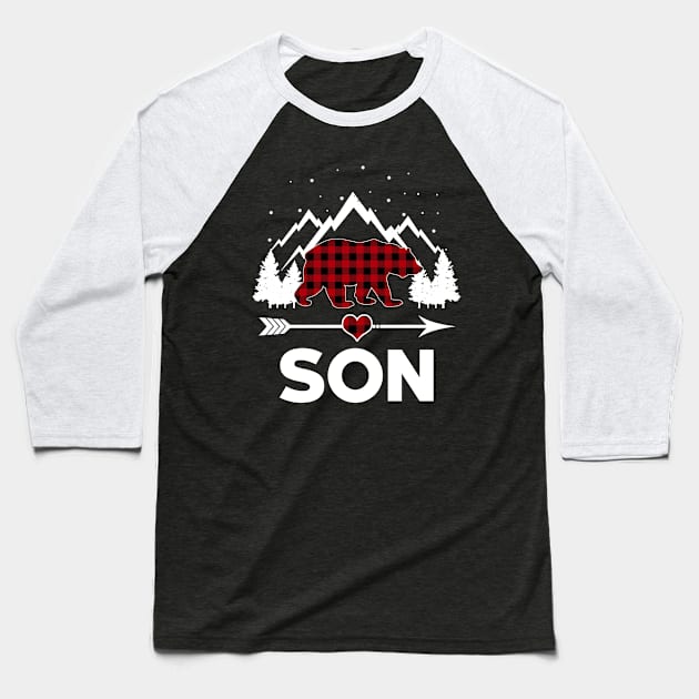 Son Bear Buffalo Plaid Matching Family Christmas Pajama Baseball T-Shirt by Tun Clothing